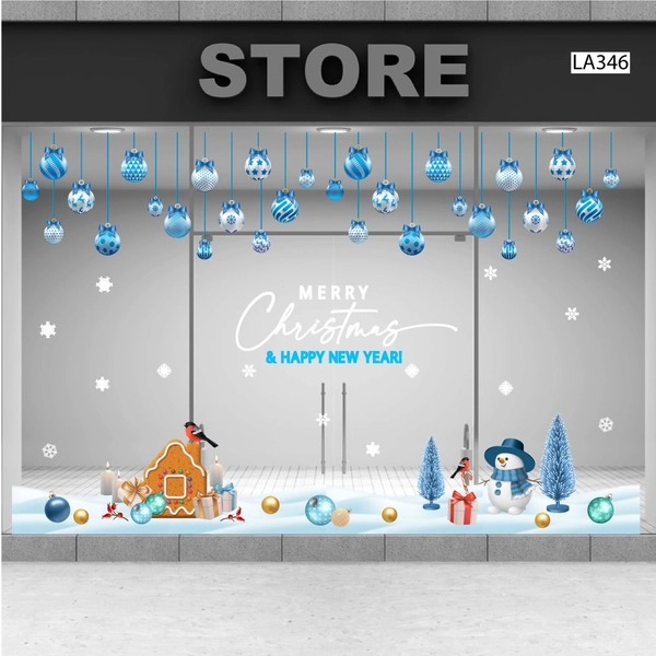 Combo Decal Trang Trí Noel Người Tuyết Và Quả Châu Xanh