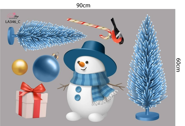 Combo Decal Trang Trí Noel Người Tuyết Và Quả Châu Xanh