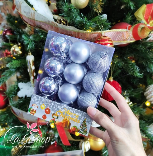 Hộp 24 Quả Châu 4cm 3 Loại Châu Trang Trí Noel