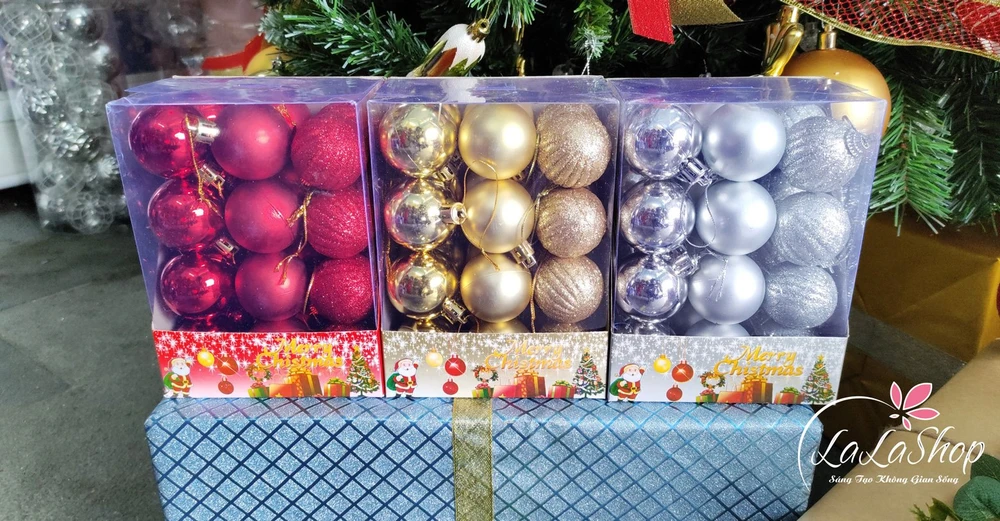 Hộp 24 Quả Châu 4cm 3 Loại Châu Trang Trí Noel