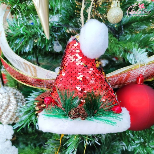 Nón Noel Kim Tuyến Lấp Lánh Treo Trang Trí Cây Thông