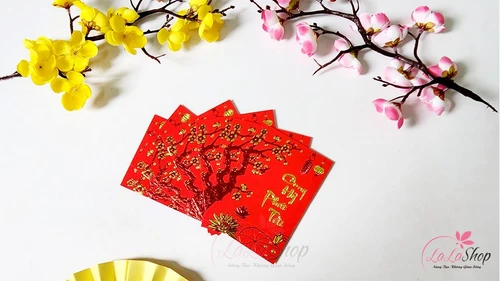 Combo 6 Bao Lì Xì Tết Quý Mão 2023 In Nổi 3D Màu Đỏ Hoa Mai Cung Hỷ Phát Tài