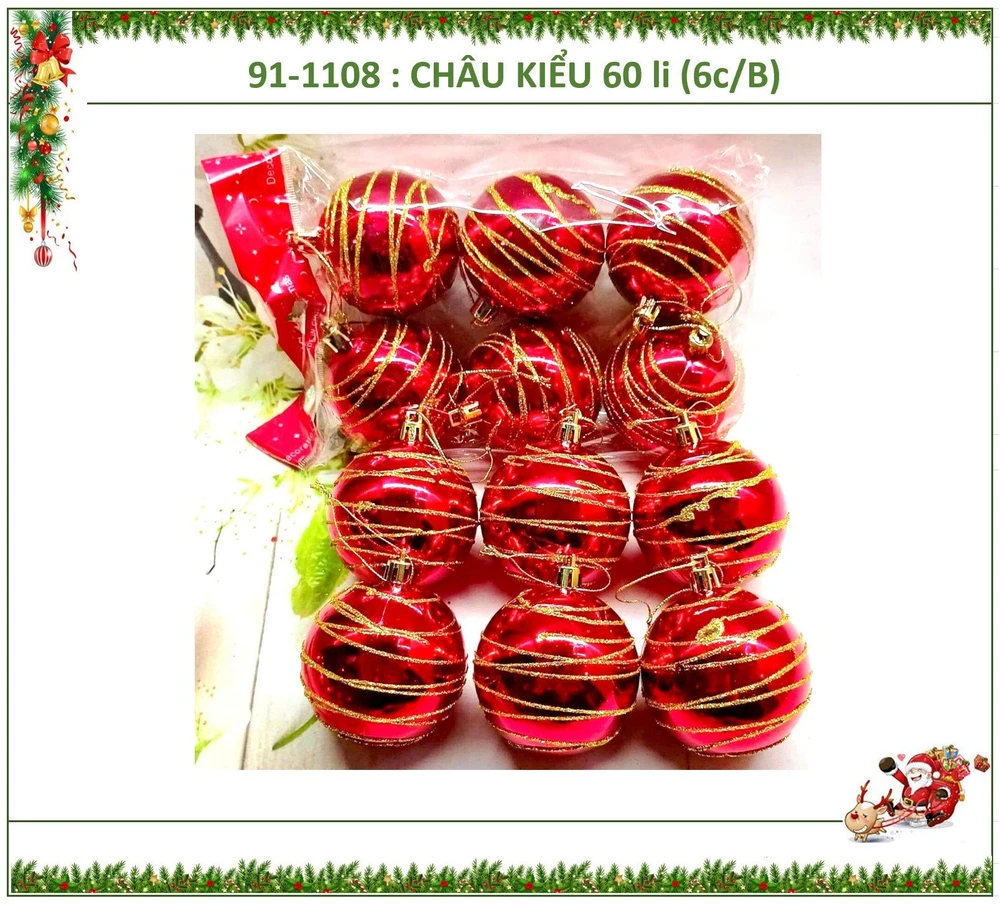 Combo 6 quả châu đỏ 6cm họa tiết 6cm