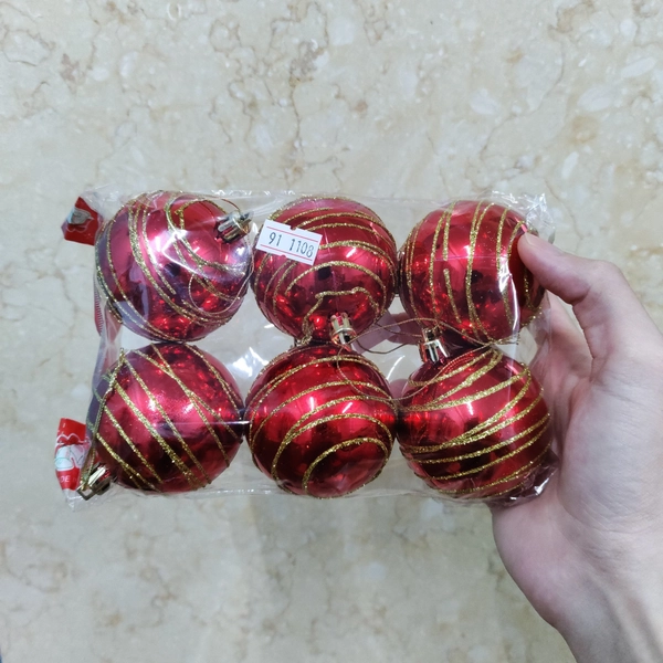 Combo 6 quả châu đỏ 6cm họa tiết trang trí noel