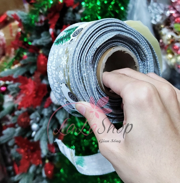 Cuộn ruy băng 10 mét vải họa tiết trang trí noel mẫu 2