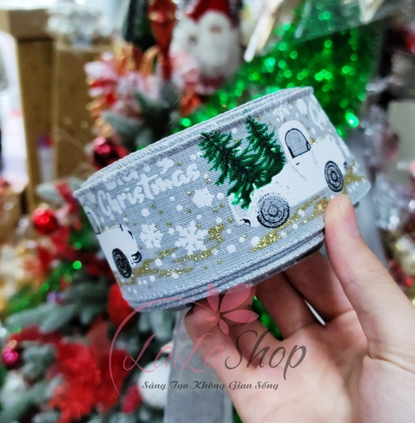 Cuộn ruy băng 10 mét vải họa tiết trang trí noel mẫu 2