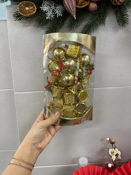Túi Châu Đủ Loại 25 phụ kiện treo kèm bảng MerryChristmas trang trí cây thông noel