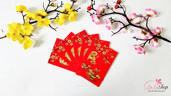 Combo 6 Bao Lì Xì Tết Mèo Thần Tài In Nổi 3D Chữ Phúc