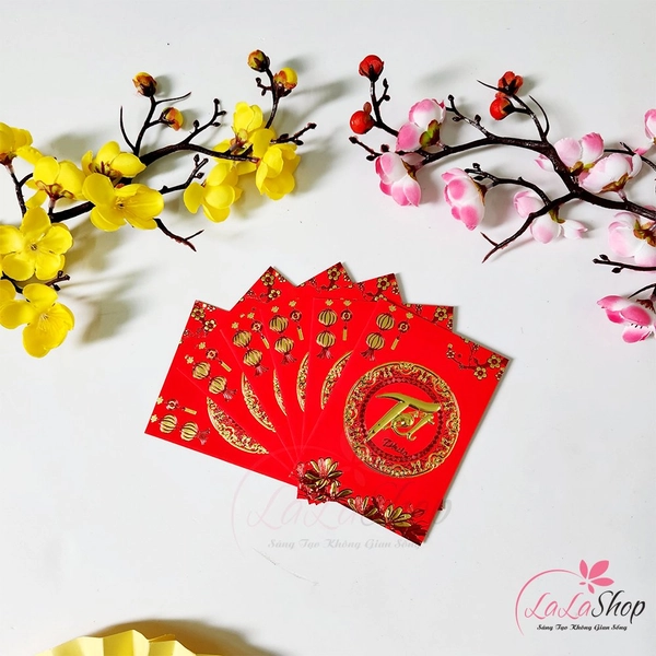 Combo 6 Bao Lì Xì Tết Quý Mão 2023 In Nổi 3D Màu Đỏ Chữ Tết