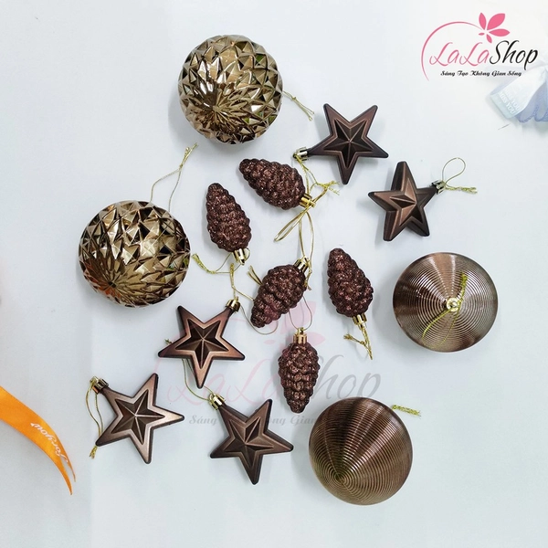 Hộp 14 Châu Đủ Loại Màu Nâu Chocolate Trang Trí Cây Thông Noel