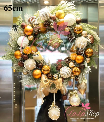 Vòng Nguyệt Quế Phủ Tuyết 65cm Sắc Cam Trang Trí Noel