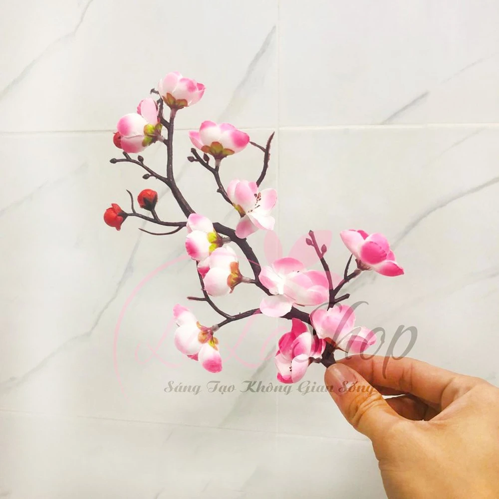 Cành hoa đào giả trang trí tết phụ kiện trang trí tết giá rẻ