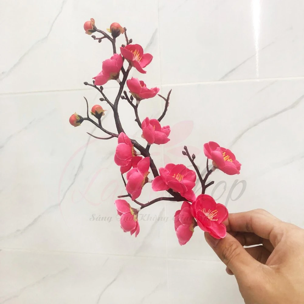 Cành hoa đào giả trang trí tết phụ kiện trang trí tết giá rẻ