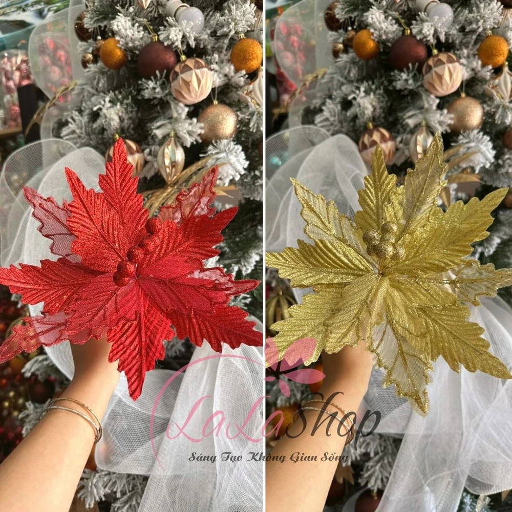 Cành Hoa Trạng Nguyên Cao Cấp Kim Tuyến Size Lớn Trang Trí Noel Size Lớn