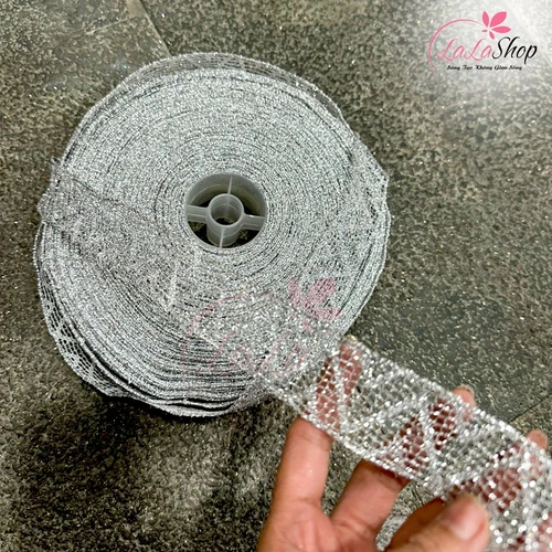 Cuộn Ruy Băng 10 Mét Màu Bạc Kim Tuyến Lấp Lánh