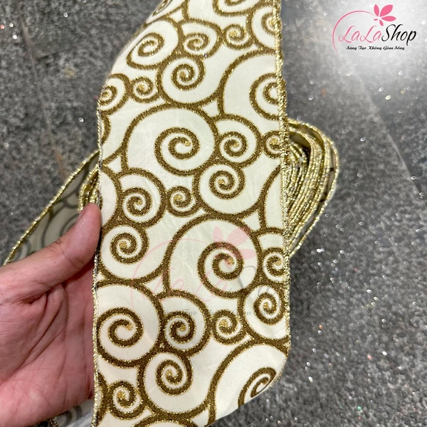 Cuộn Ruy Băng 10 Mét Màu Vàng Hoa Văn Nhung