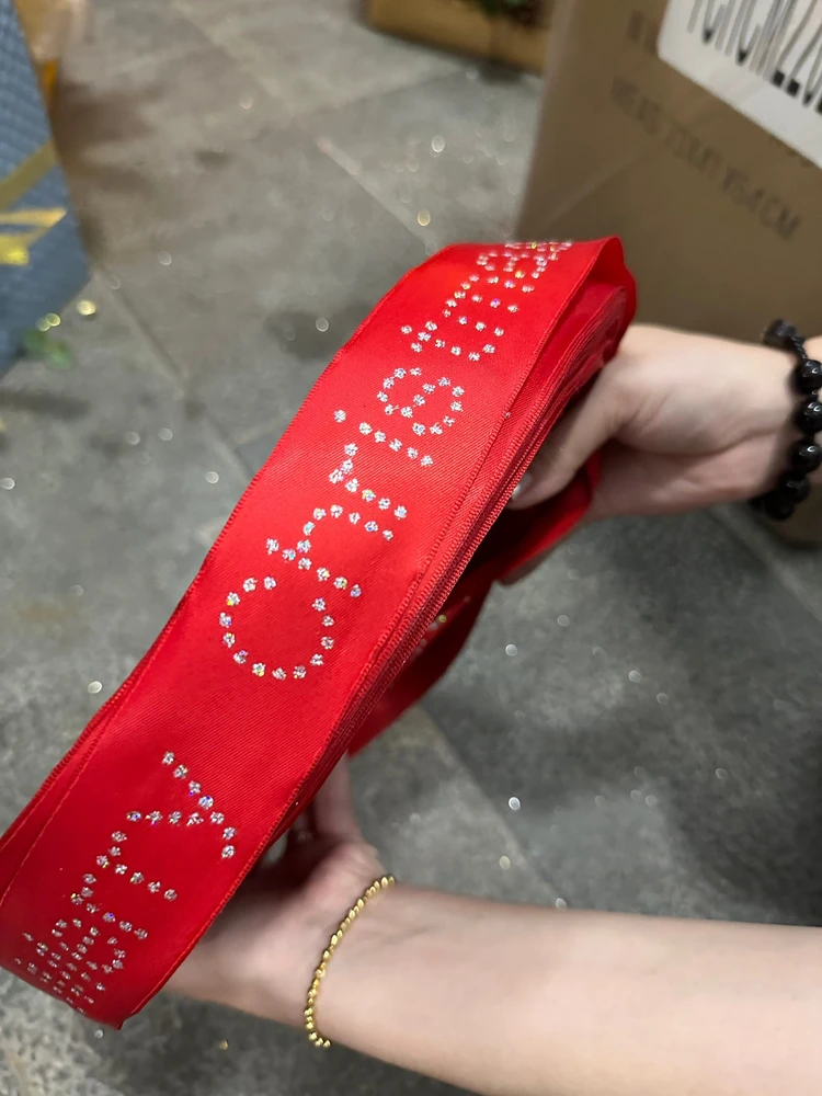 Cuộn Ruy Băng 10 Mét Màu Đỏ Chữ Merry Christmas Đính Đá