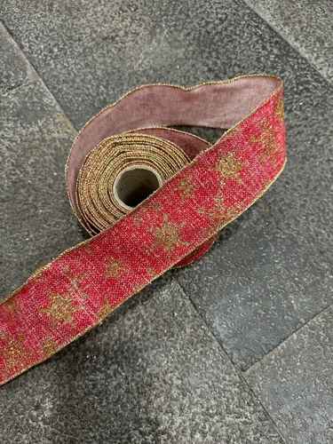 Cuộn Ruy Băng 10 Mét Màu Đỏ Hoạ Tiết Sao Vàng