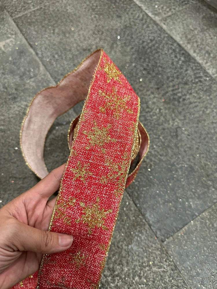 Cuộn Ruy Băng 10 Mét Màu Đỏ Hoạ Tiết Sao Vàng