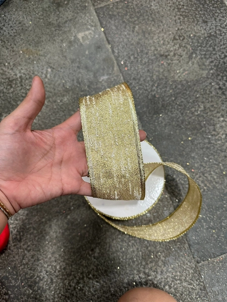 Cuộn Ruy Băng 10 Mét Màu Vàng Sọc Kim Tuyến