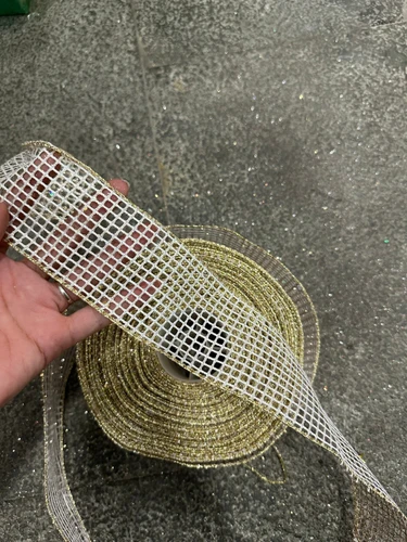 Cuộn Ruy Băng 10 Mét Màu Vàng Caro Kim Tuyến