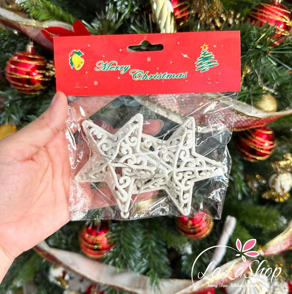 Ngôi sao bạc văn họa tiết trang trí noel