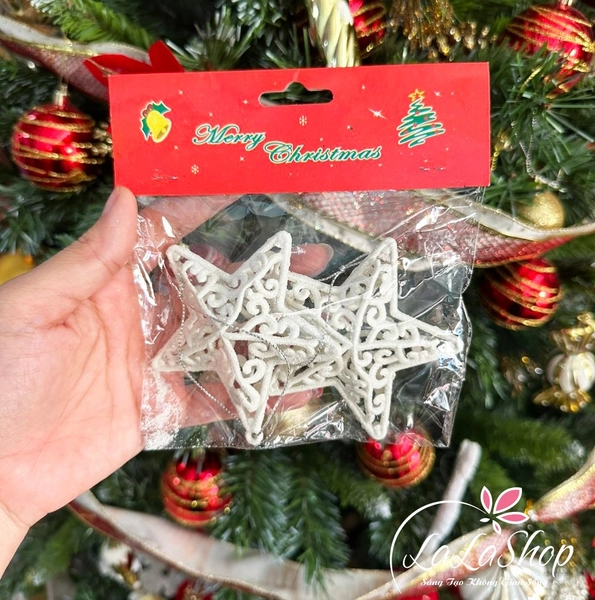 Ngôi sao bạc văn họa tiết trang trí noel