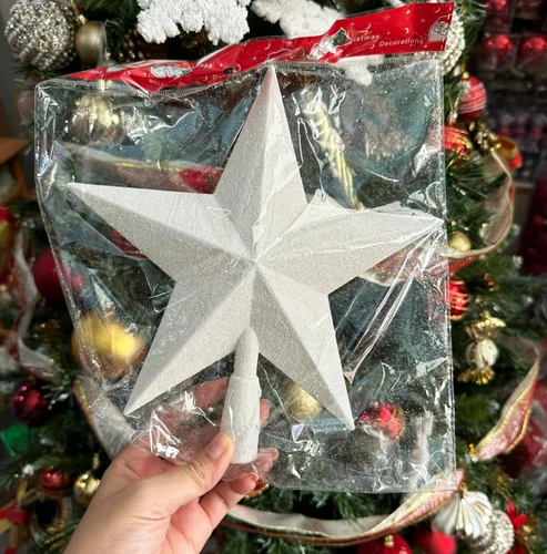 Ngôi sao đỉnh bạc phủ kim tuyến 23cm trang trí trên cây thông noel