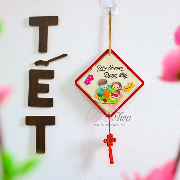 Lộc Treo Tết Chữ Yêu Thương Đong Đầy Gỗ Treo Cửa Ngày Tết Cao Cấp
