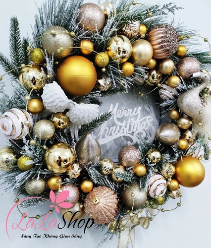 Vòng nguyệt quế treo cửa kính công ty cao cấp phụ kiện trang trí noel đẹp