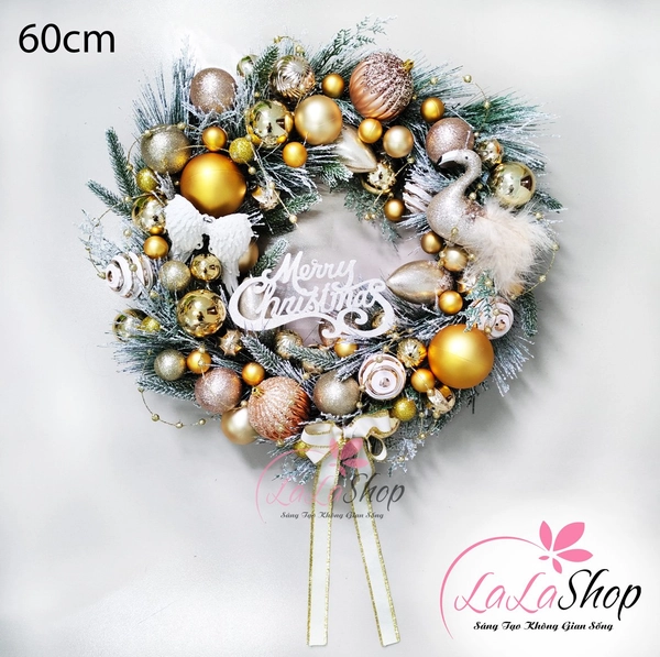 Vòng nguyệt quế treo cửa kính công ty cao cấp kèm đèn LED phụ kiện trang trí noel đẹp