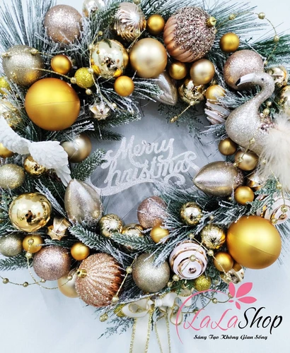 Vòng nguyệt quế treo cửa kính công ty cao cấp phụ kiện trang trí noel đẹp