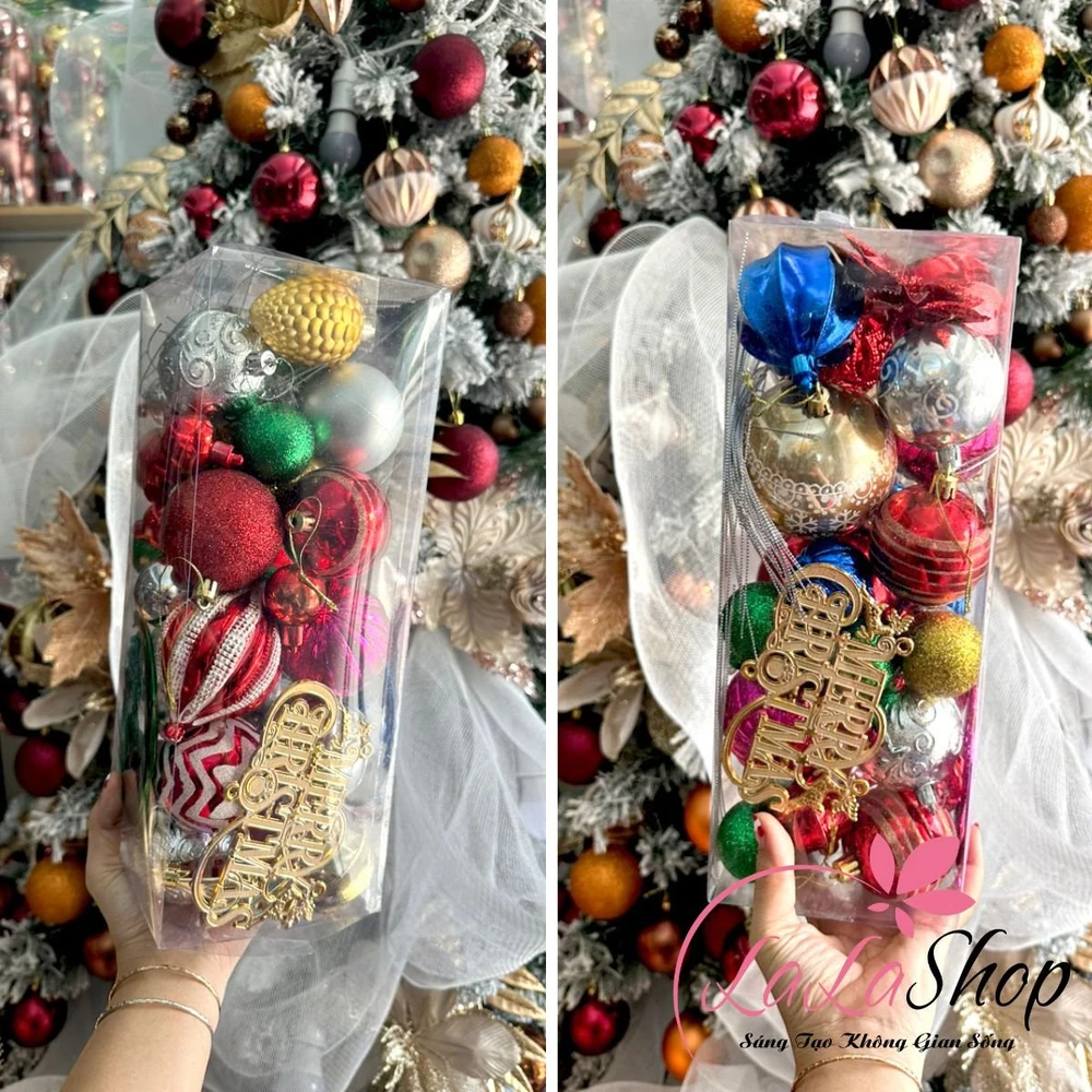 Hộp châu đủ loại nhiều màu kèm chữ merry christmas mẫu 1