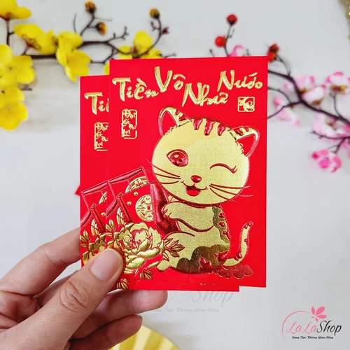 Combo 6 Bao Lì Xì Tết Quý Mão 2023 In Nổi 3D Màu Đỏ Tiền Vô Như Nước