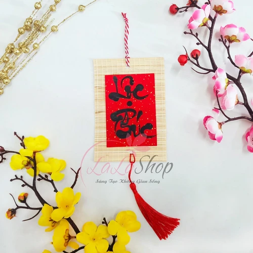 Liễn mành thư pháp đỏ 30cm Lộc Phúc liễn treo trang trí tết