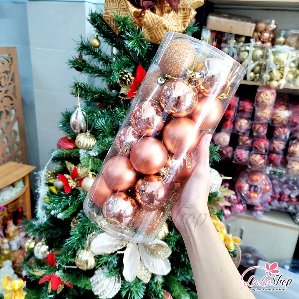 Hộp 24 Quả Châu Trang Trí Noel 6cm 3 họa tiết cao cấp