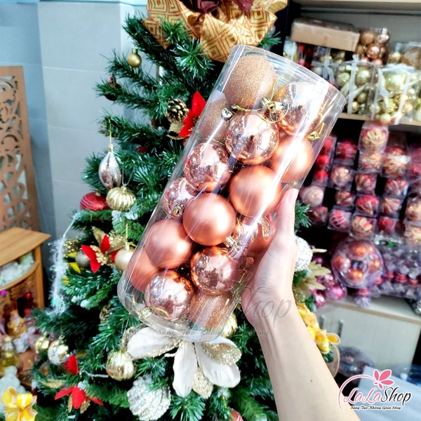 Hộp 24 Quả Châu Trang Trí Noel 6cm 3 họa tiết cao cấp
