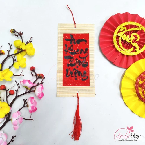Liễn mành thư pháp đỏ 30cm Chữ An Khang Thịnh Vượng liễn treo trang trí tết