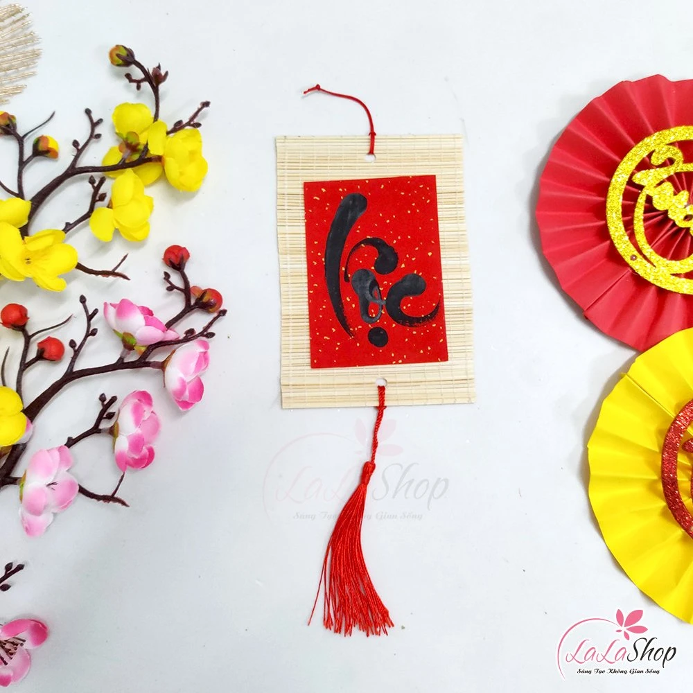 Liễn mành thư pháp đỏ 30cm Chữ Lộc liễn treo trang trí tết