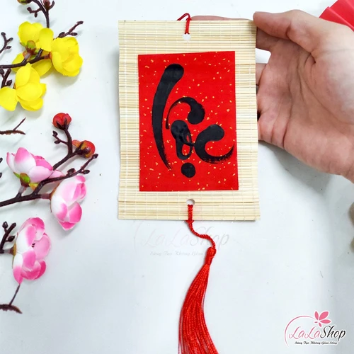 Liễn mành thư pháp đỏ 30cm Chữ Lộc liễn treo trang trí tết