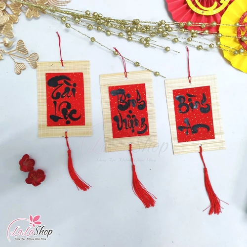 Liễn mành thư pháp đỏ 30cm Chữ Tài Lộc liễn treo trang trí tết