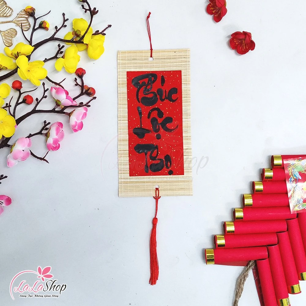 Liễn mành thư pháp đỏ 35cm Chữ Phúc Lộc Thọ liễn treo trang trí tết