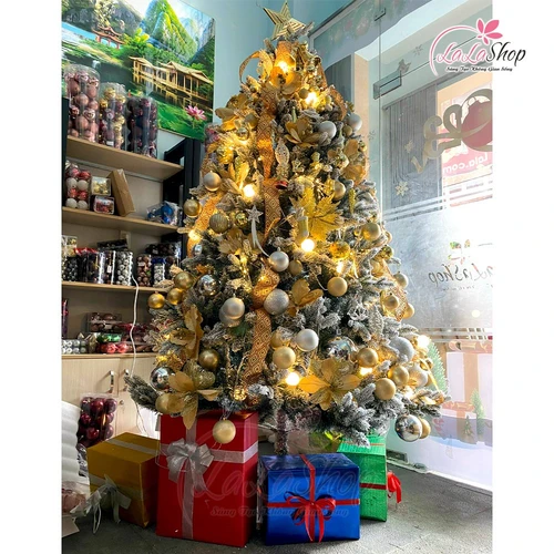 Cây thông noel 2m4 full phụ kiện màu vàng mẫu 22