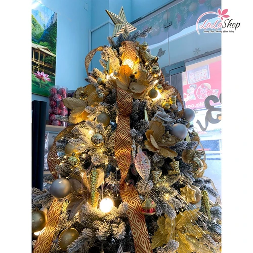 Cây thông noel 2m4 full phụ kiện màu vàng mẫu 22