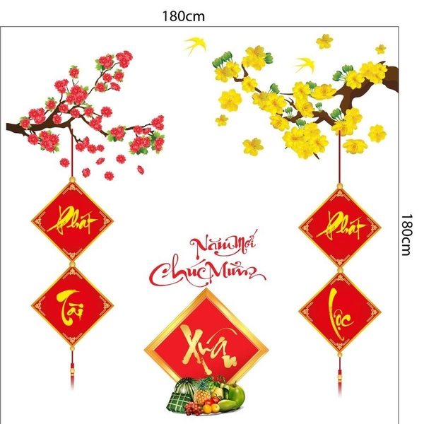 Combo Decal Trang Trí Mâm Ngũ Quả Phát Tài Phát Lộc 2