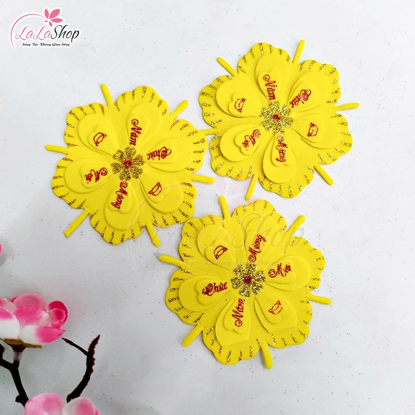 Combo 3 bông mai vàng xốp dẻo 7cm chúc mừng năm mới kim tuyến trang trí tết
