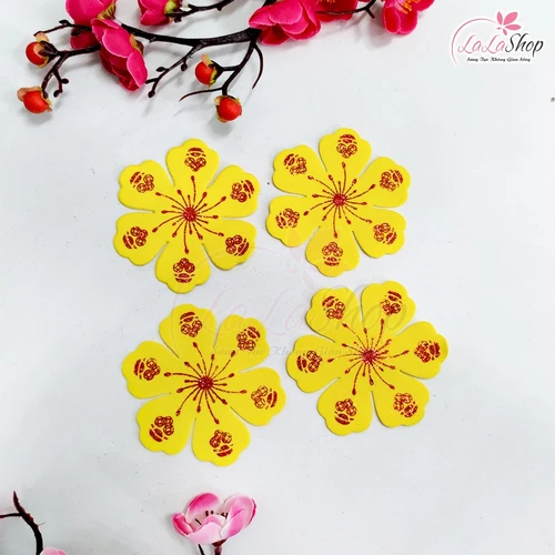 Combo 4 Bông mai vàng 9cm xốp dán trang trí tết