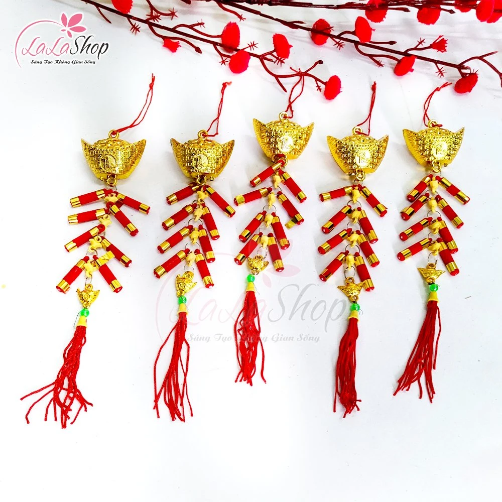 Combo 5 dây lộc treo thỏi vàng chữ phúc trang trí tết