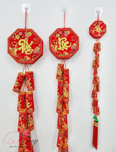 Liễn pháo chữ phúc lộc vải nhung đỏ cao cấp trang trí tết