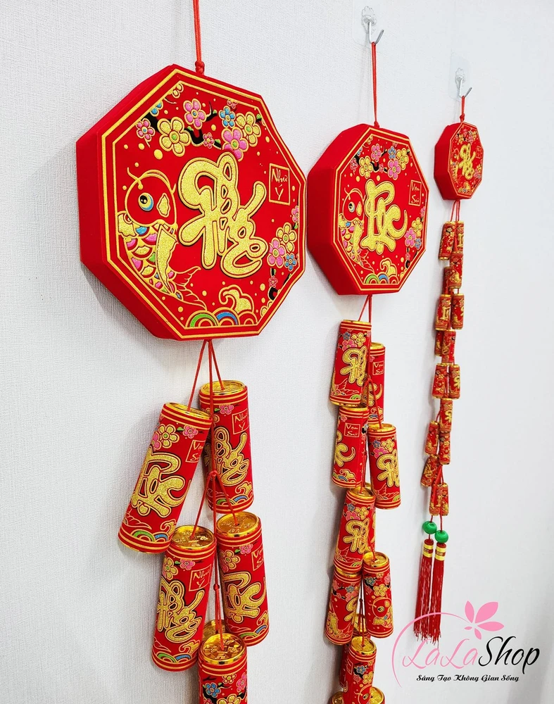 Liễn pháo chữ phúc lộc vải nhung đỏ cao cấp trang trí tết